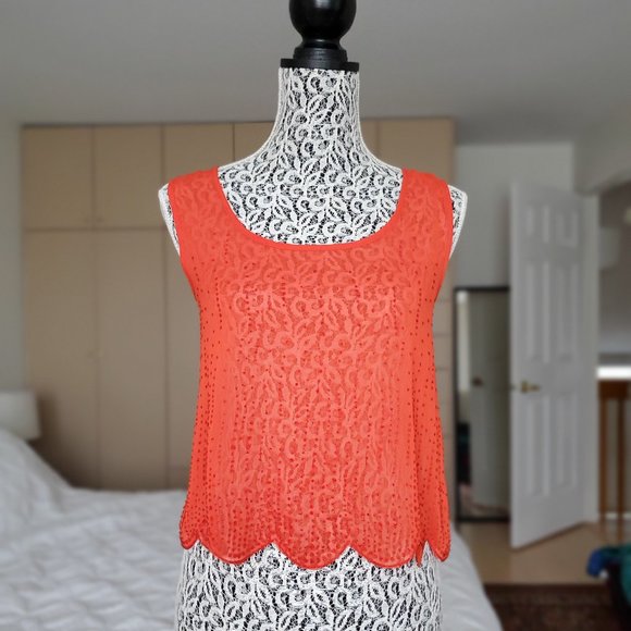 Beaded Sheer Orange Tank Top - Picture 1 of 7